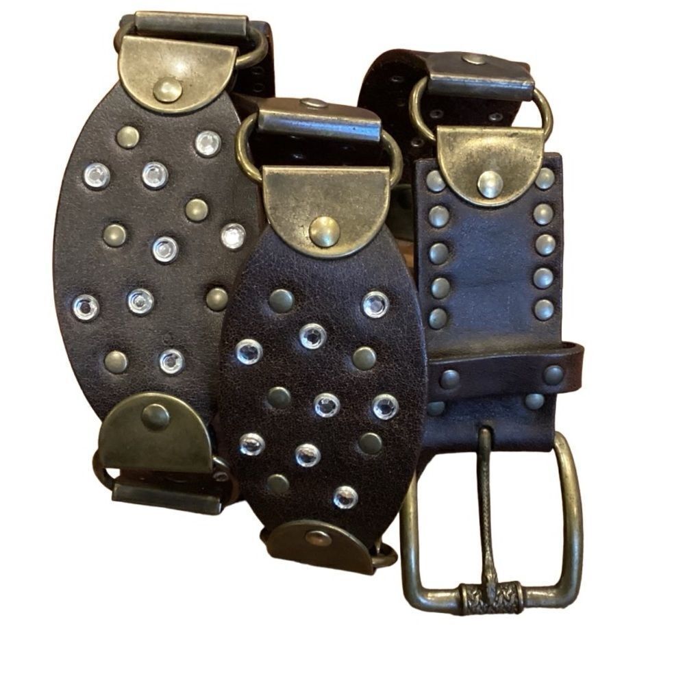 Nanni Studded Brown Leather Belt Bronze Accents Made in Italy Sz 38